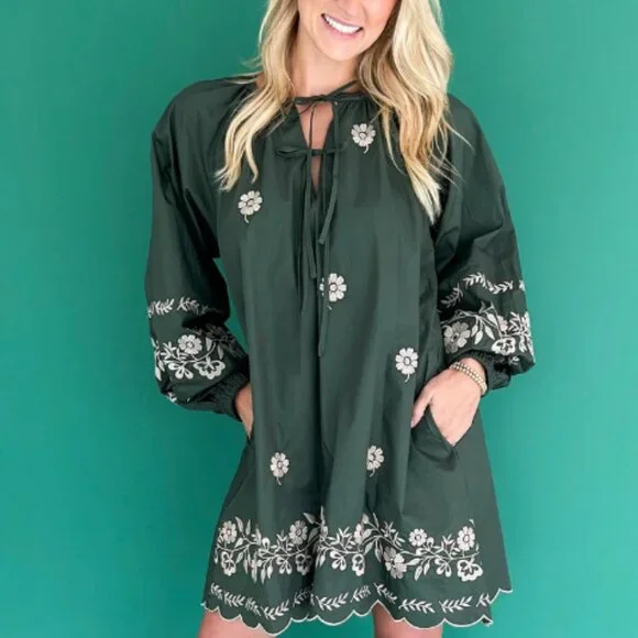 Adorable Womens Mable Floral Embroidered Boho Peasant Mini Dress Sz Lg MSRP $174 - Picture 4 of 10